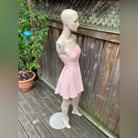 Light Pink Intricate Lace Crochet Mini Dress - Picture 16 of 16